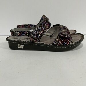 Womens 9 / 39 Alegria Verona Viewmaster Black Rainbow Leather Sandals VER-777